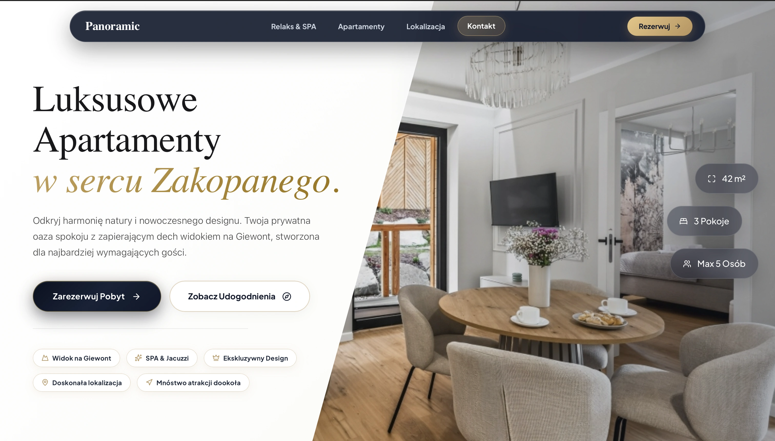 Panoramic Apartamenty - Nowa luksusowa strona główna i sekcja Hero