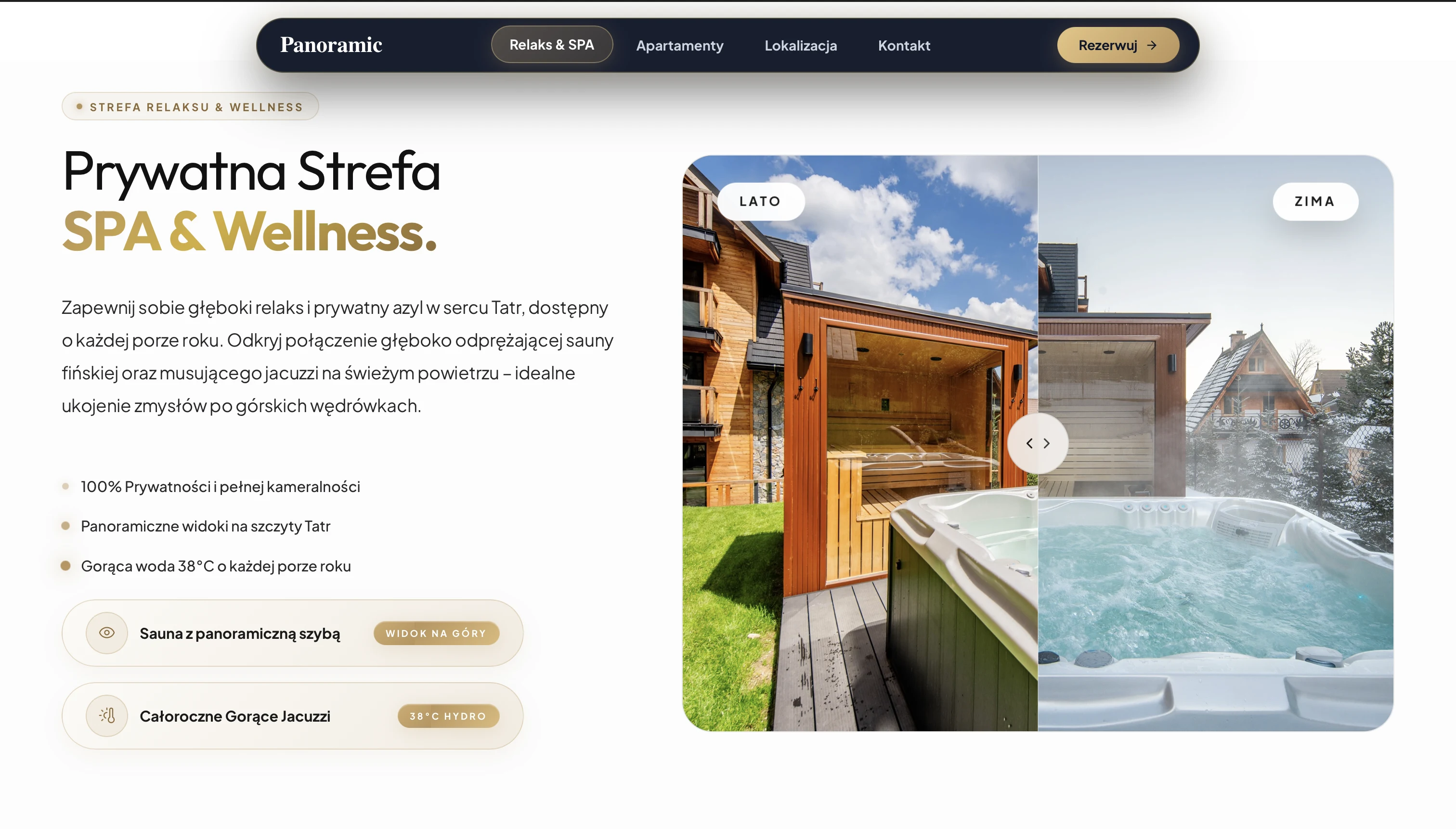 Panoramic Apartamenty - Sekcja SPA & Wellness z interaktywnym widokiem Lato / Zima