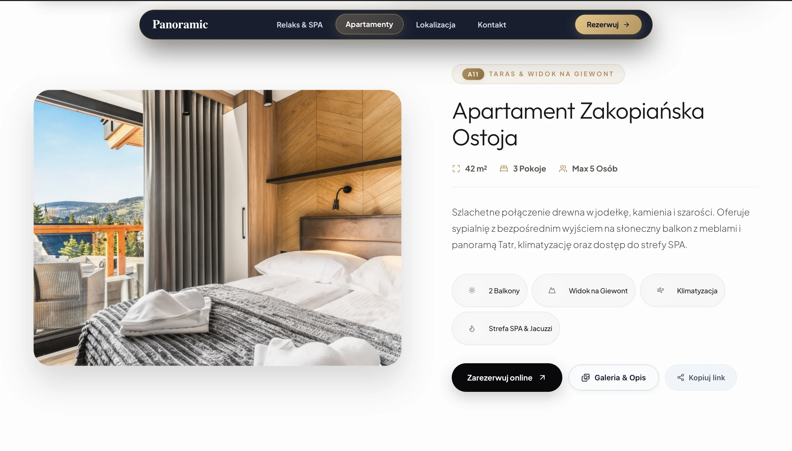 Panoramic Apartamenty - Karta apartamentu Zakopiańska Ostoja i bezpośrednia rezerwacja online